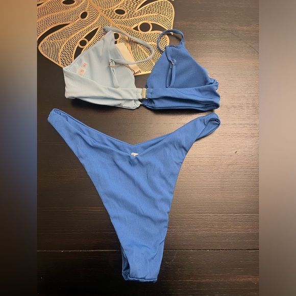 Women's Ribbed O-Ring String Bikini Swimsuit Thong Swimwear Two Pieces - Picture 9 of 11